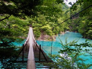 夢の吊り橋から見る湖面